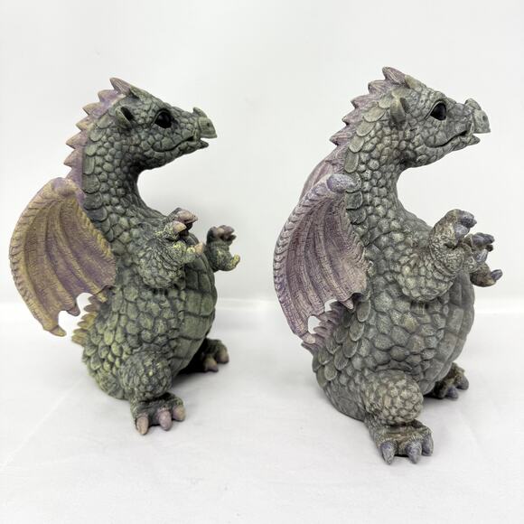 Jaimy Dragon Figurines Pair Resin Fantasy Statues Purple Wings 6” Decor READ - Picture 7 of 8